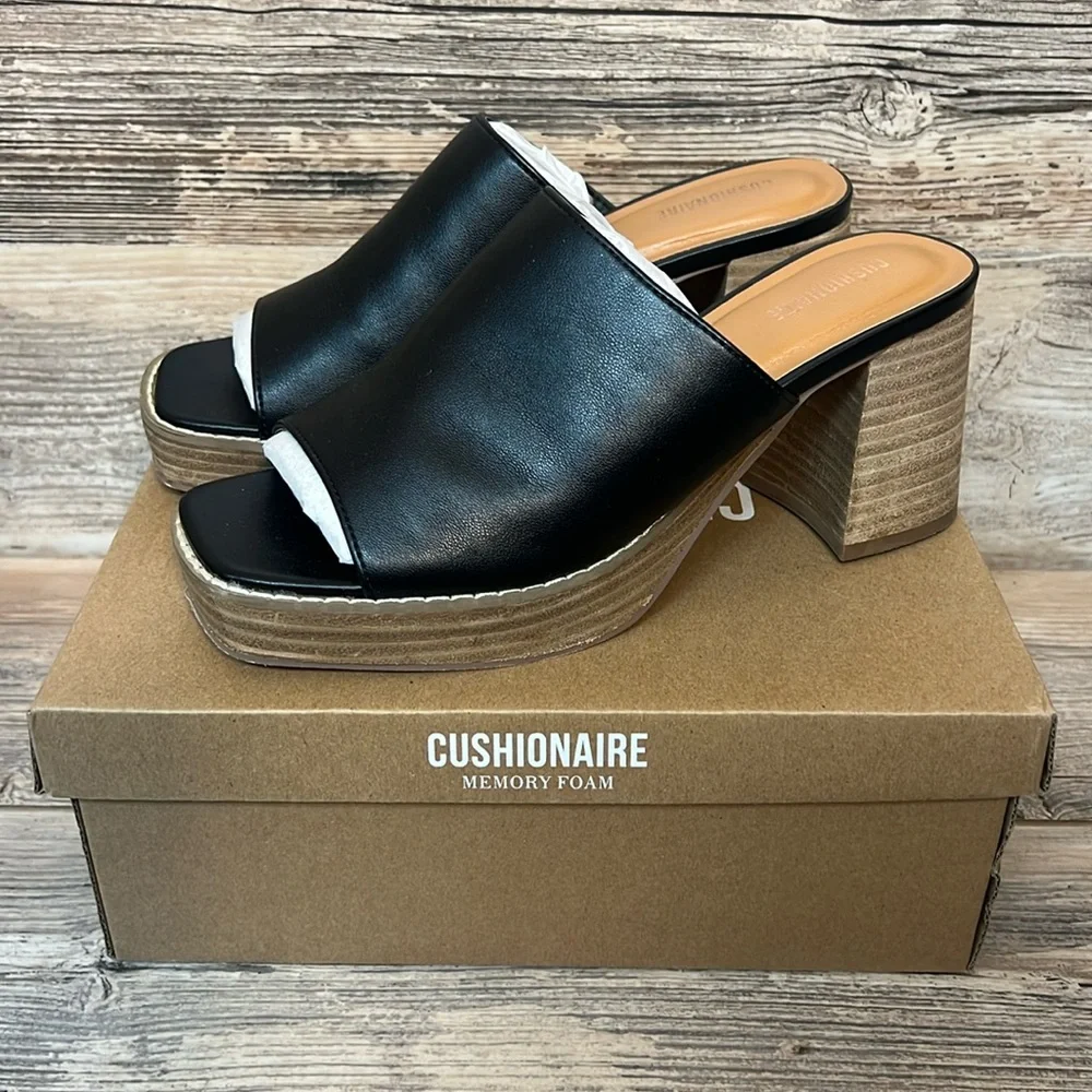 CUSHIONAIRE Women's Keeper Soft One Band Heel Sandal +Memory Foam 8 Wide